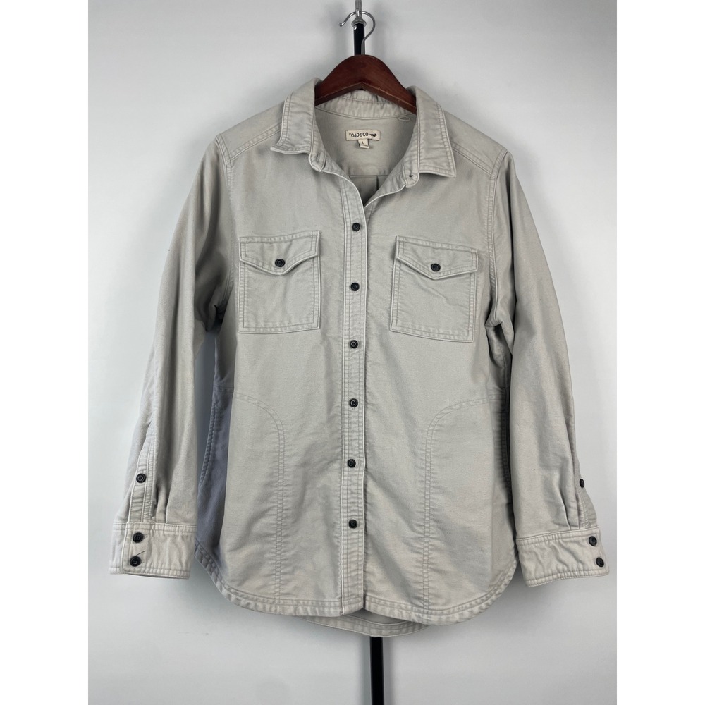 Toad&Co Womens Organic Cotton Button Down Shirt Jacket Shacket Grey Size L